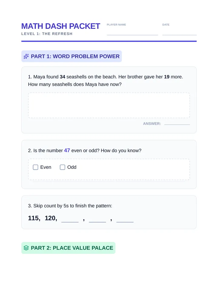Daily Math Dash Packet
