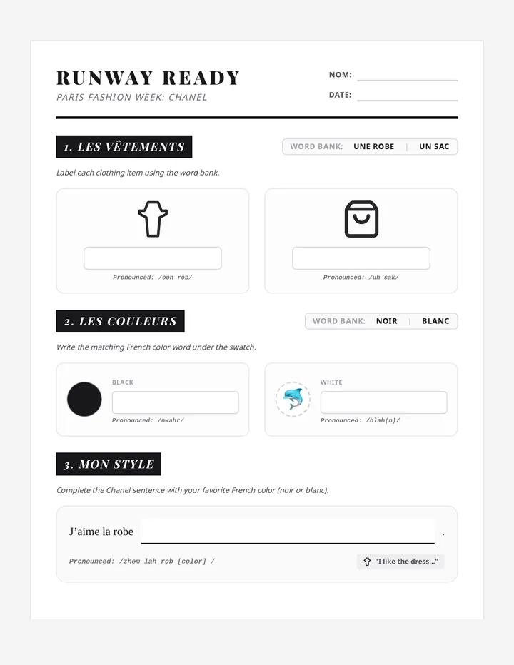 Runway Ready Worksheet