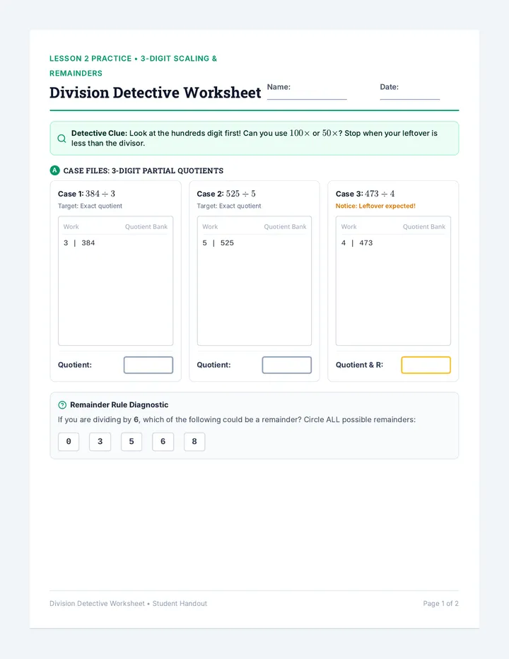 Division Detective Worksheet