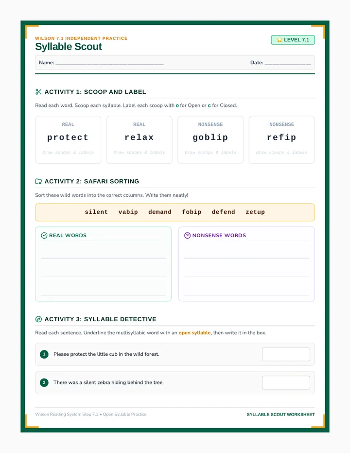 Syllable Scout Worksheet