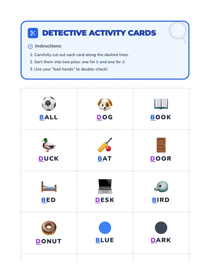 B and D Detective Activity Cards