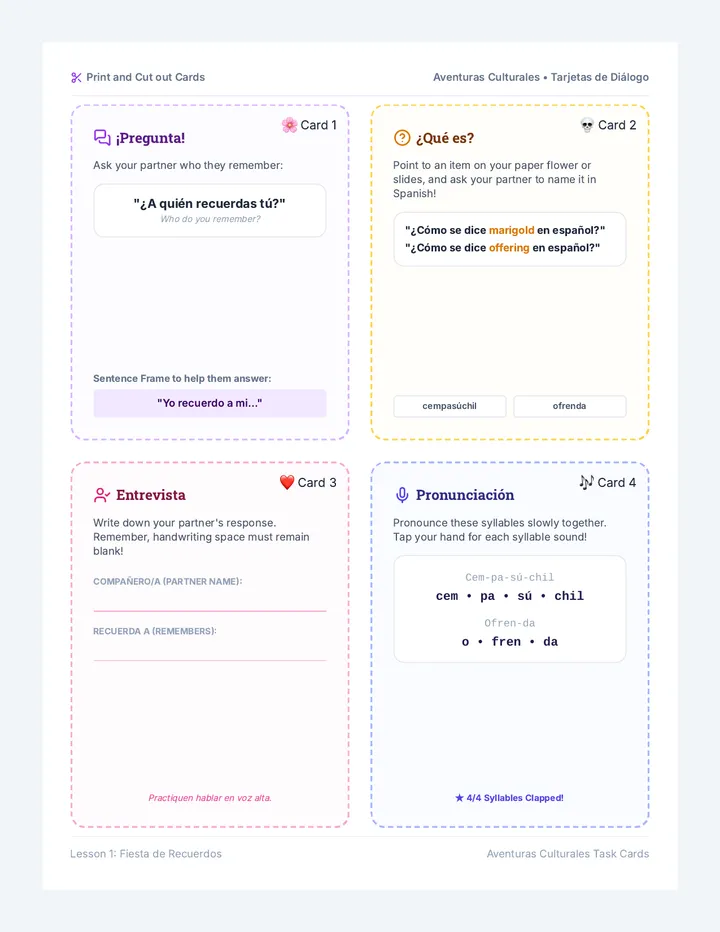 Fiesta Recuerdos Interaction Cards