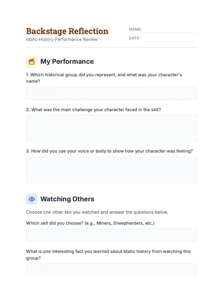 Skit Reflection Worksheet