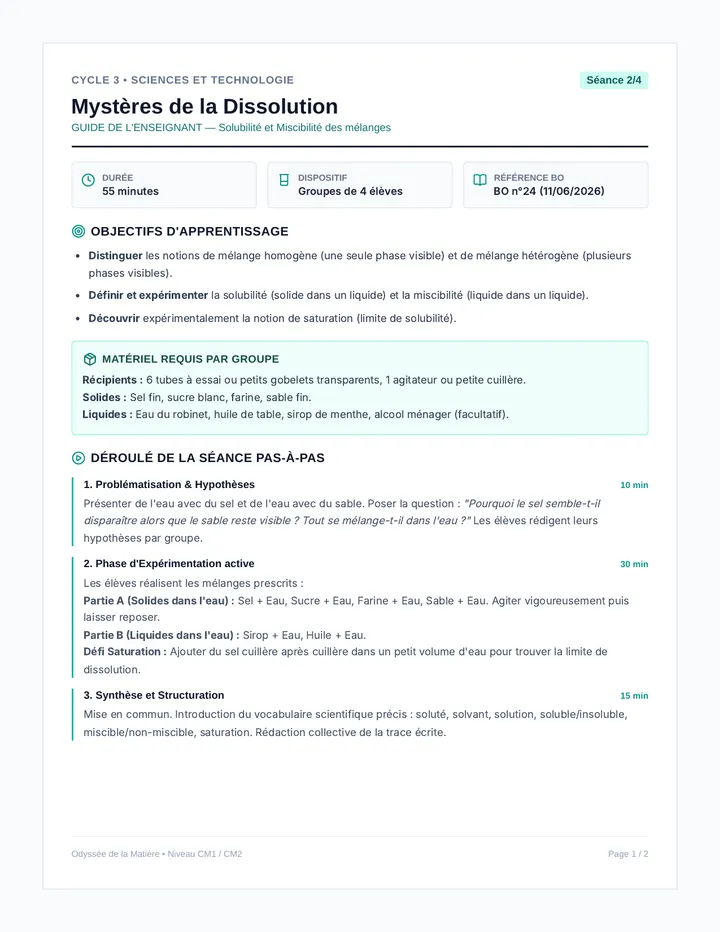 Chimie des Melanges Guide Enseignant