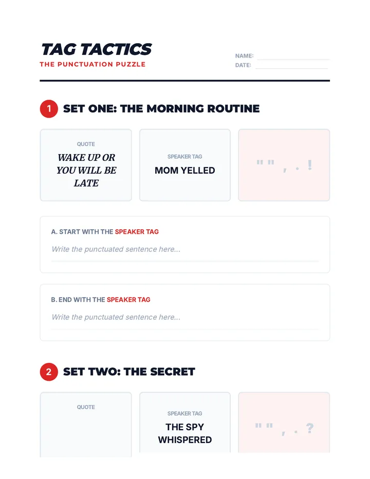 Tag Tactics Activity Worksheet
