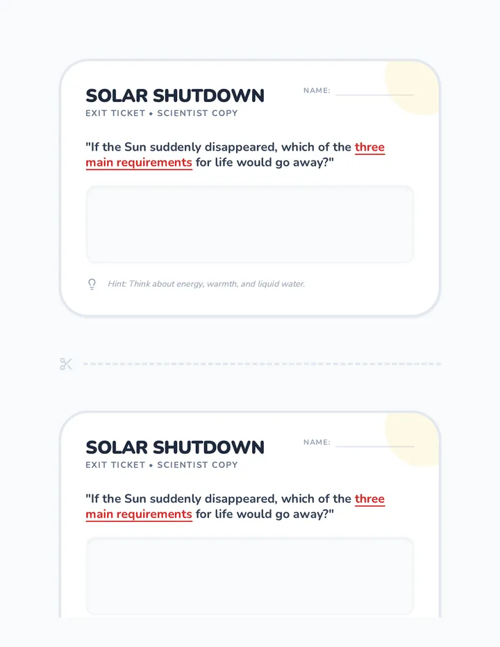 Solar Power Exit Ticket Sheet