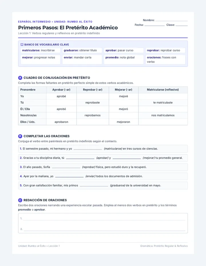 Primeros Pasos Worksheet