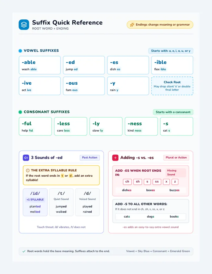 Suffix Snapshot Reference Sheet
