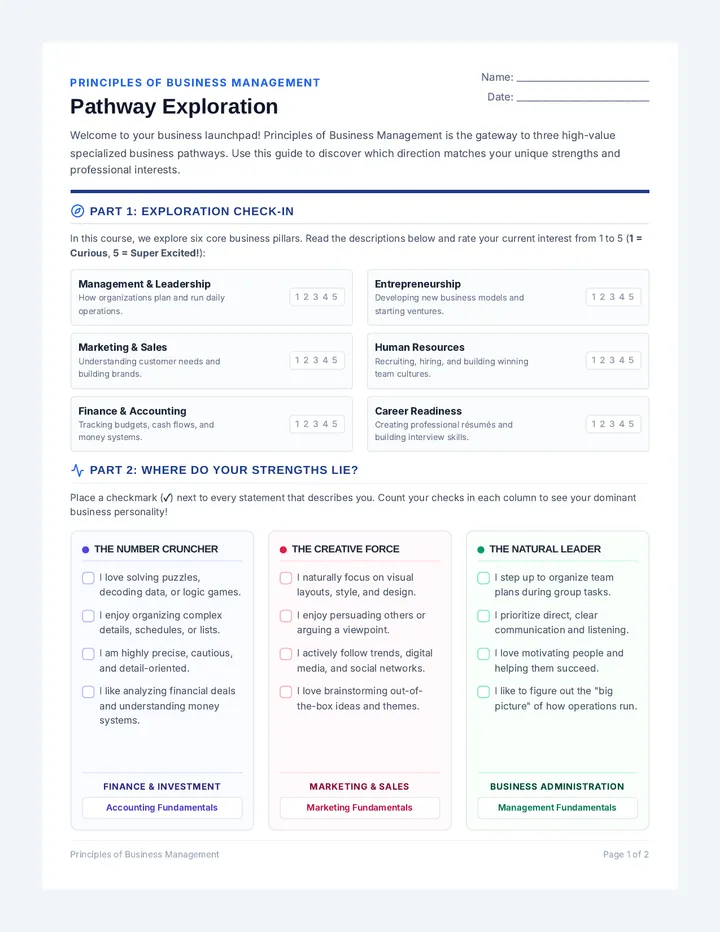 Pathway Matchmaker Worksheet