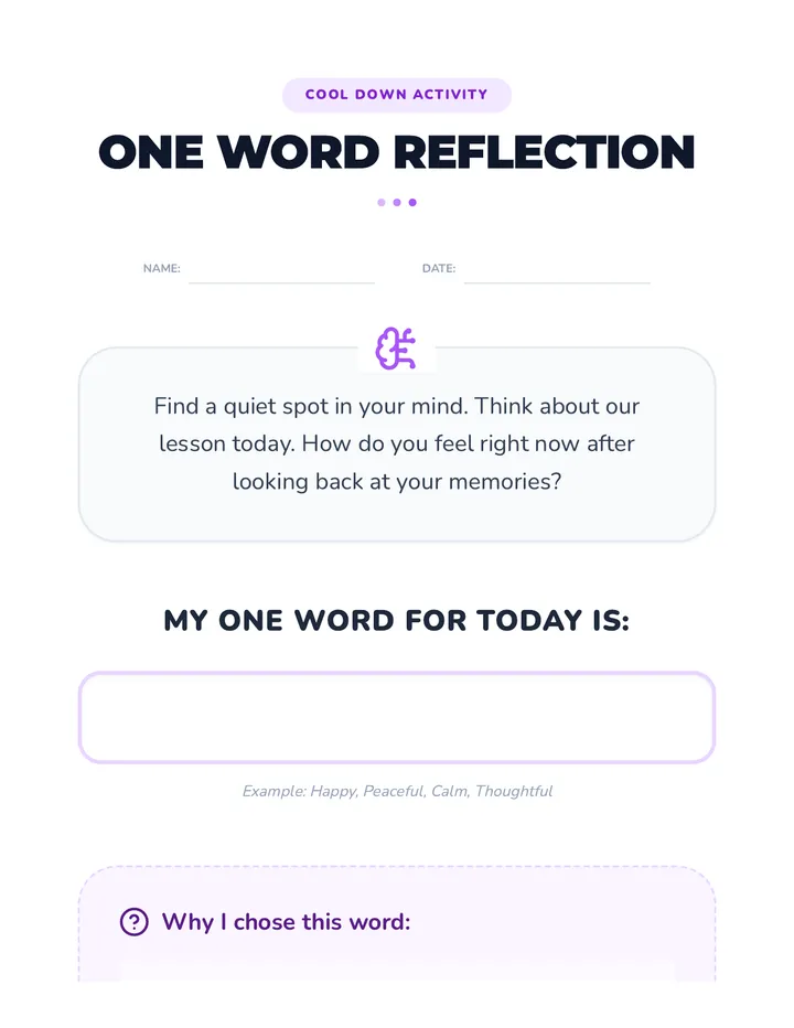 One Word Reflection Cool Down