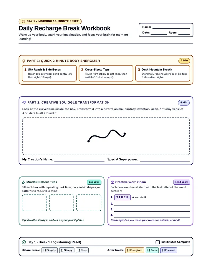 Daily Recharge Break Workbook
