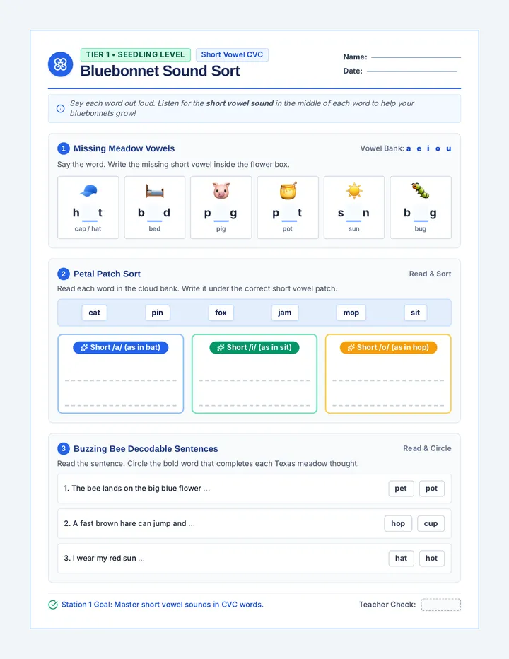 Seedling Sound Sort Worksheet