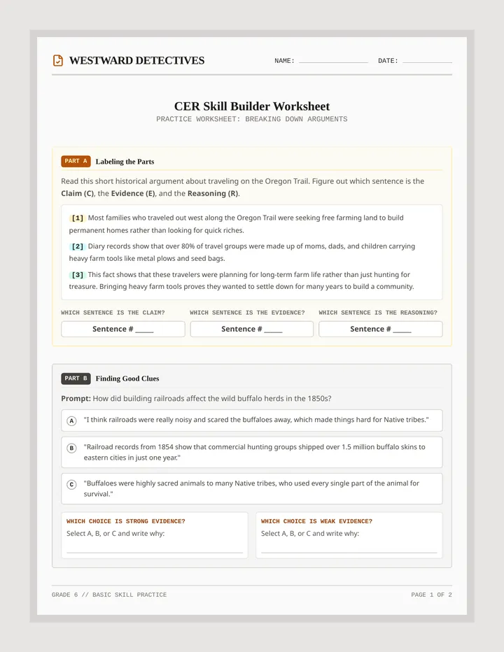 Westward Clash Worksheet
