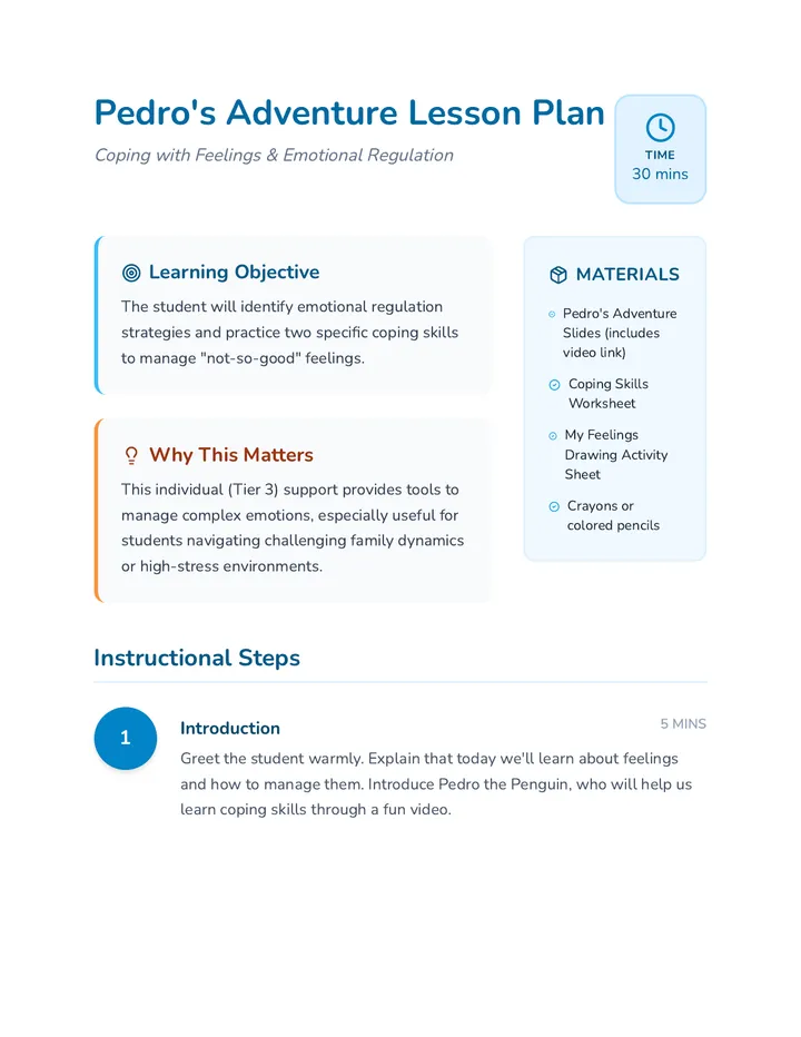 Pedros Adventure Lesson Plan