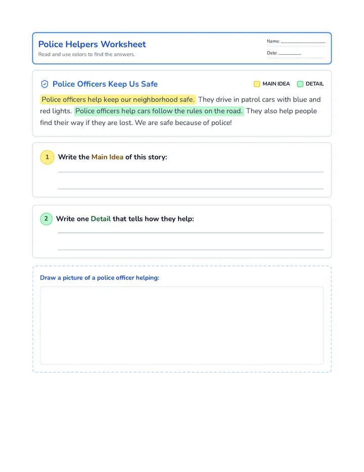 Police Helpers Worksheet
