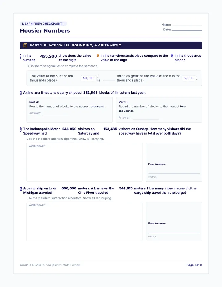 Hoosier Numbers Math Worksheet