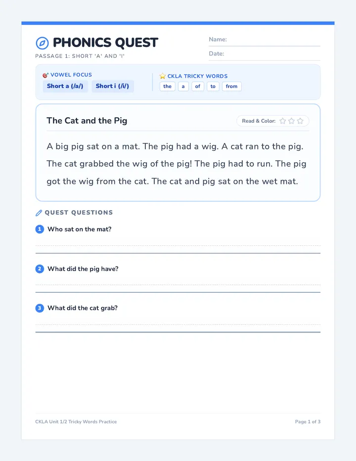 Phonics Quest Worksheets