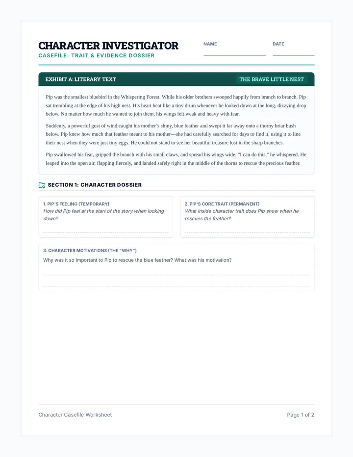 Character Casefile Worksheet
