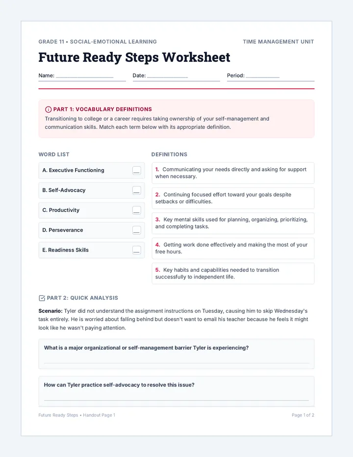 Future Ready Steps Worksheet