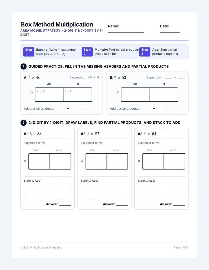 Box Method Practice Worksheet