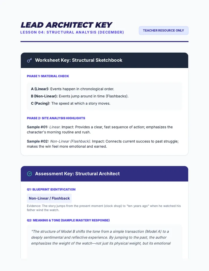 Structural Analysis Answer Key Teacher Resource