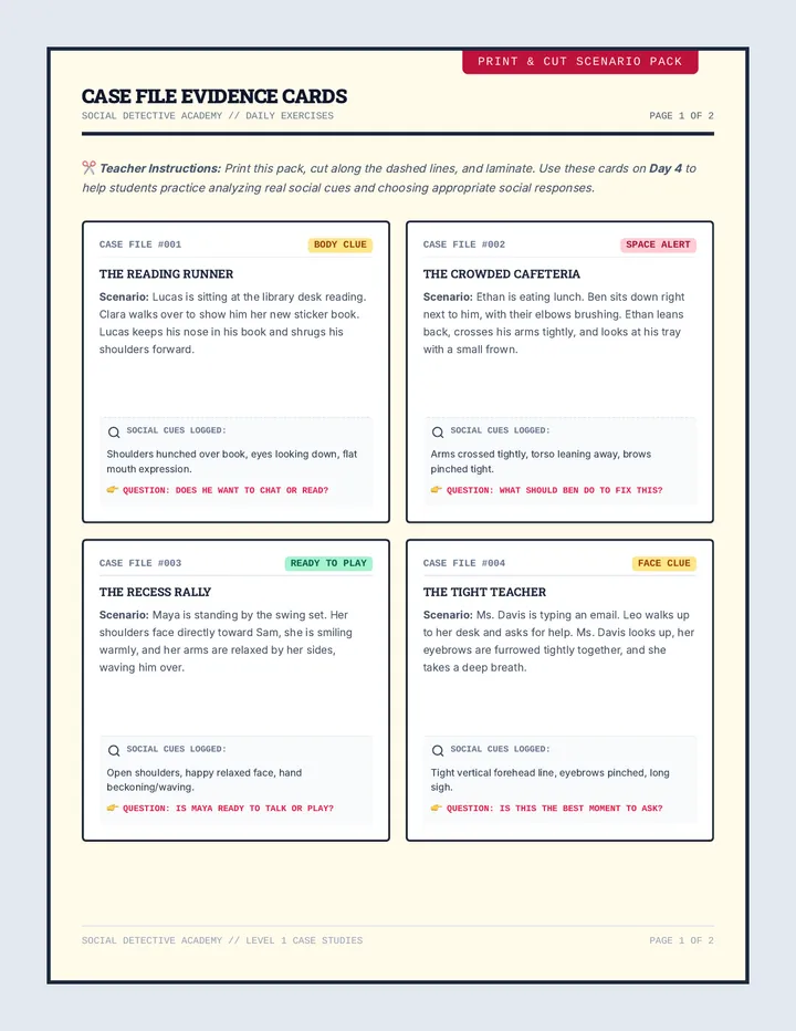 Social Clue Scenario Cards
