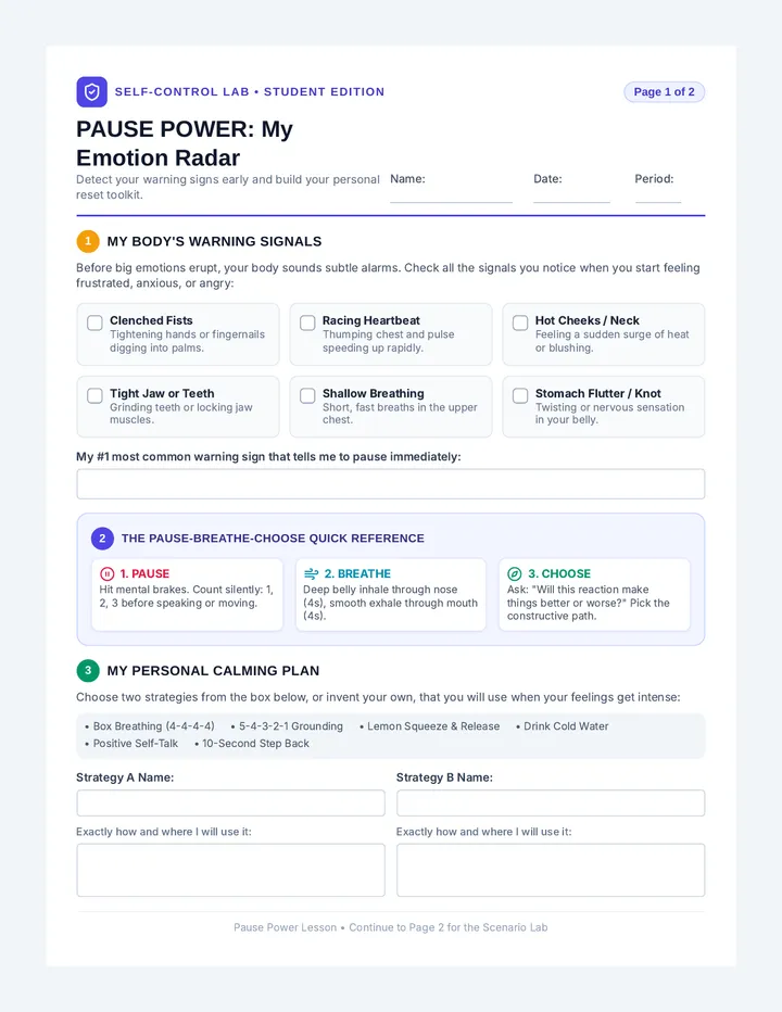 Pause Power Activity Sheet