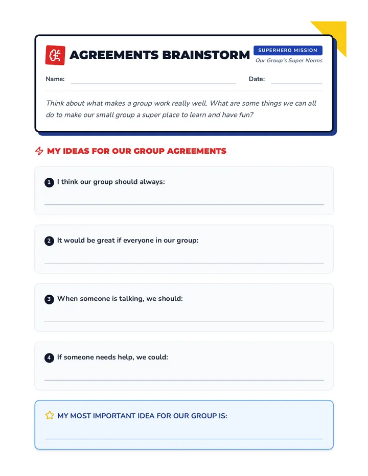 Agreements Brainstorm Worksheet