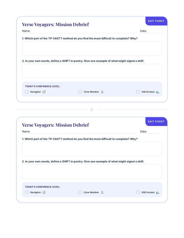 Verse Voyagers Exit Ticket
