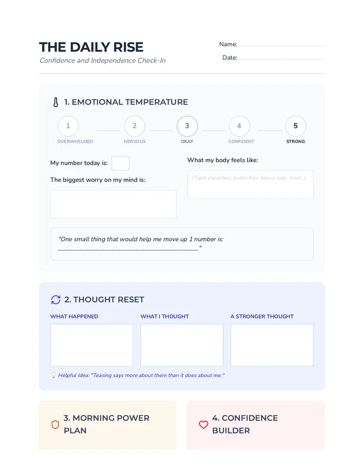 Daily Rise Check In Worksheet page 1