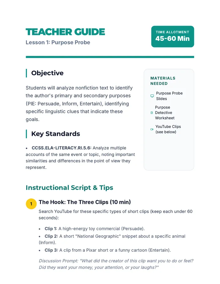Purpose Probe Teacher Guide
