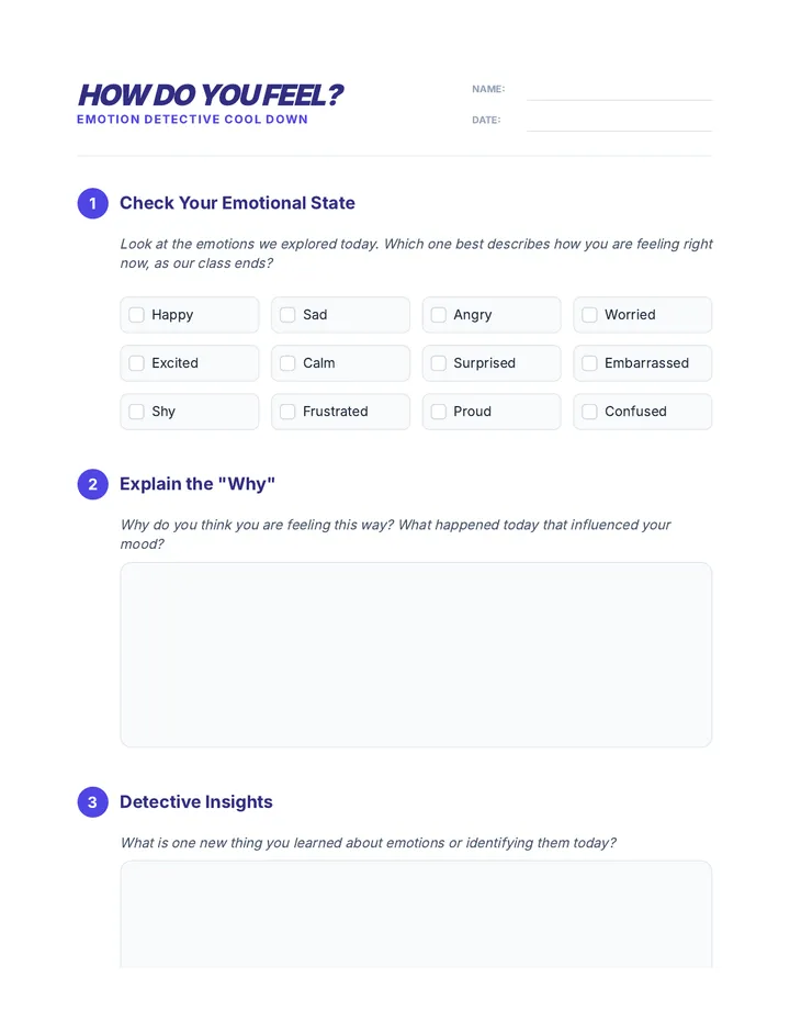 Emotion Cool Down Sheet