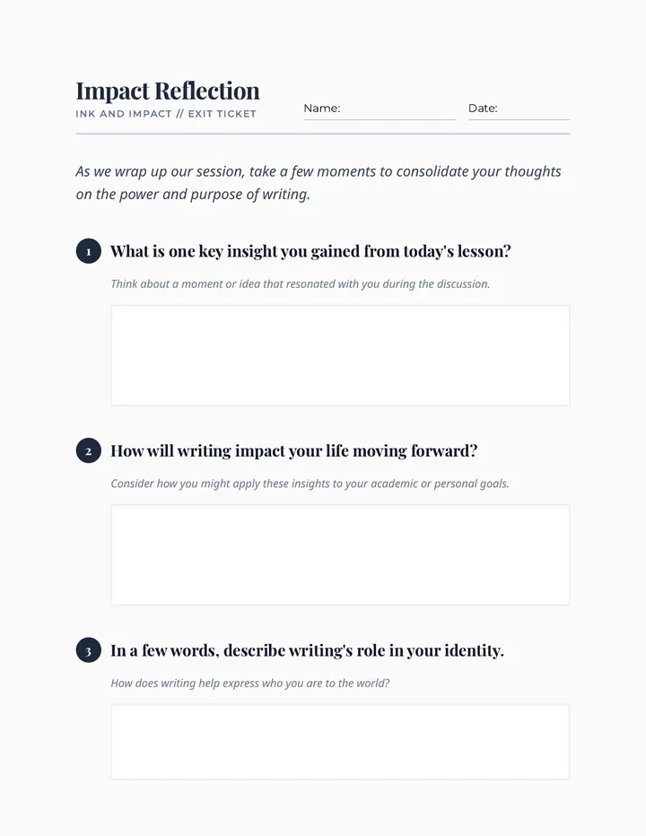 Exit Reflection on Writings Impact Exit Ticket