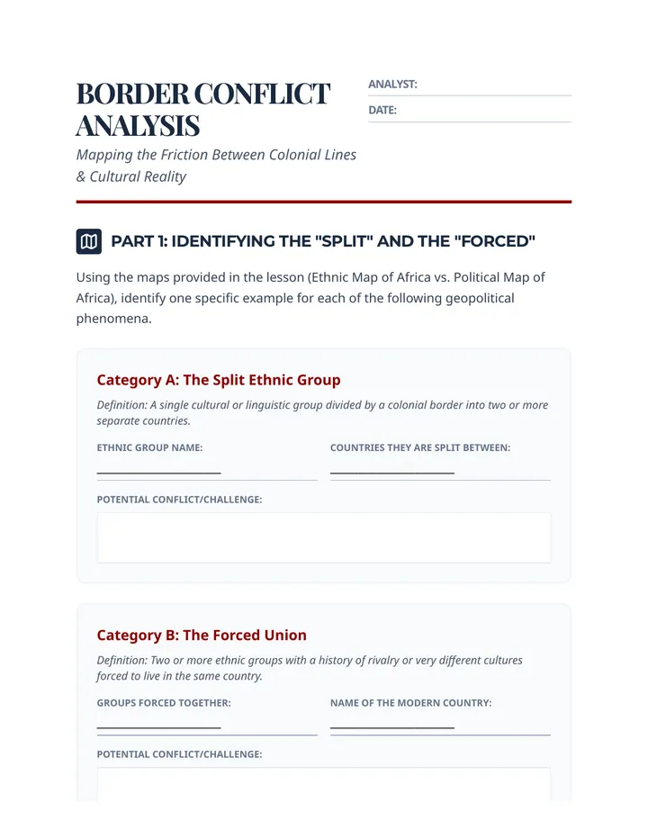 Border Conflict Analysis Worksheet