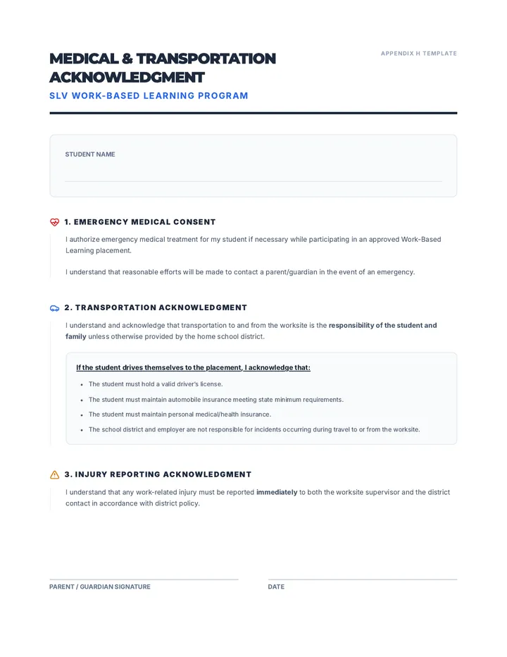 Medical & Transportation Form