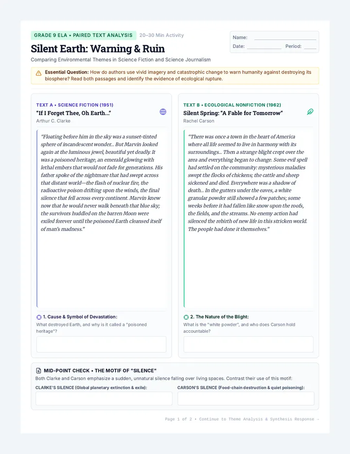 Silent Earth Worksheet