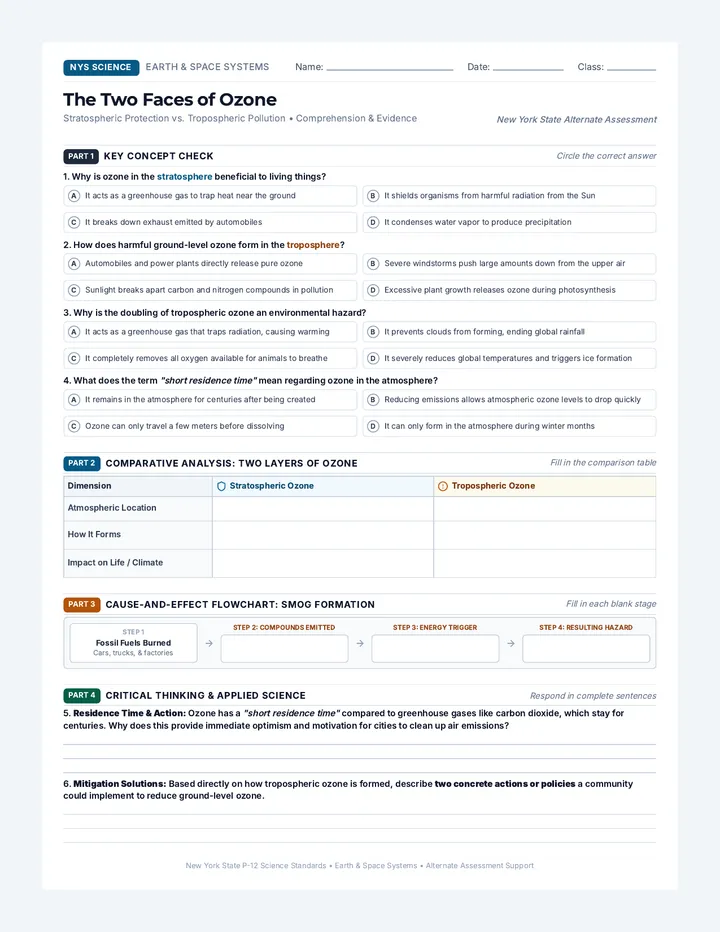 Atmospheric Ozone Worksheet