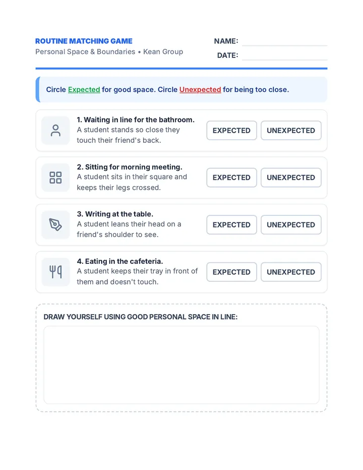 Routine Matching Game Worksheet