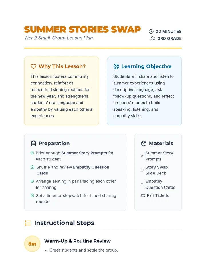 Summer Stories Lesson Plan