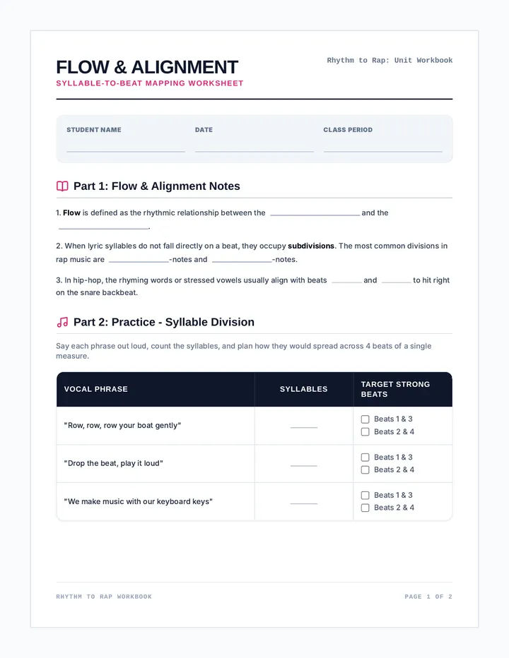 Lyric Alignment Worksheet