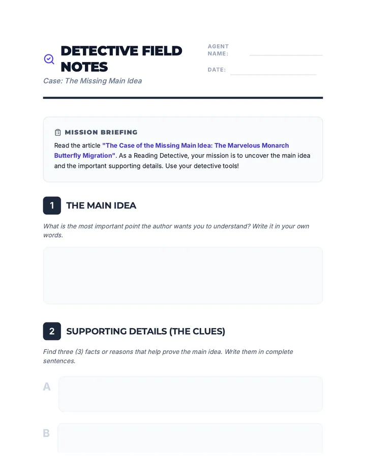 Main Idea & Details Worksheet
