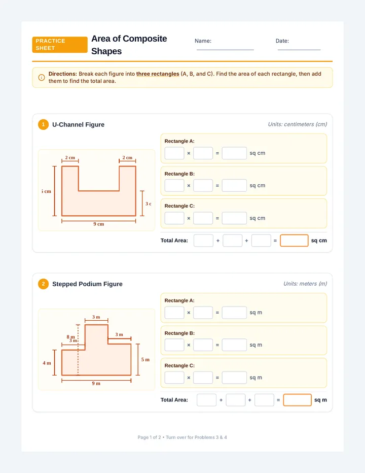 Shape Splitters Area Worksheet