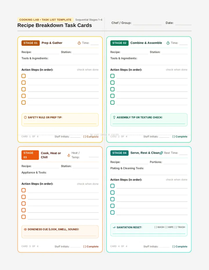 Blank Recipe Task Cards