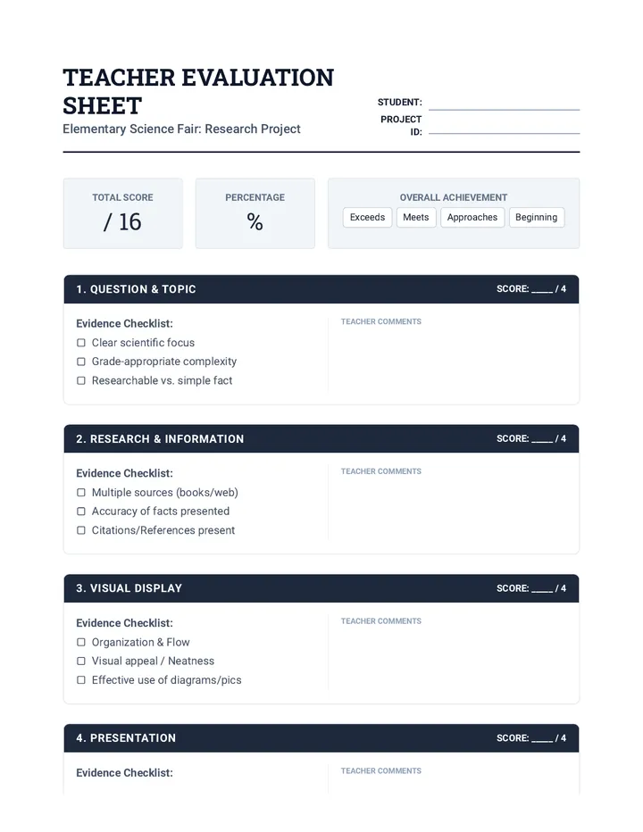 Science Research Teacher Sheet