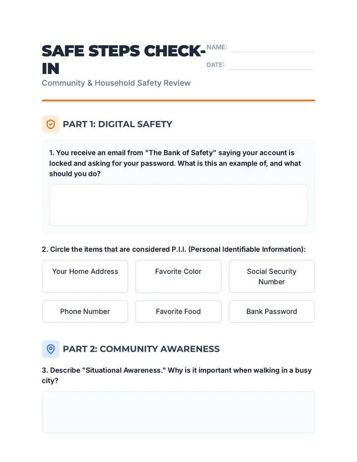 Safe Steps Check-in Worksheet