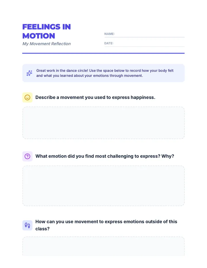 Feelings in Motion Reflection Sheet