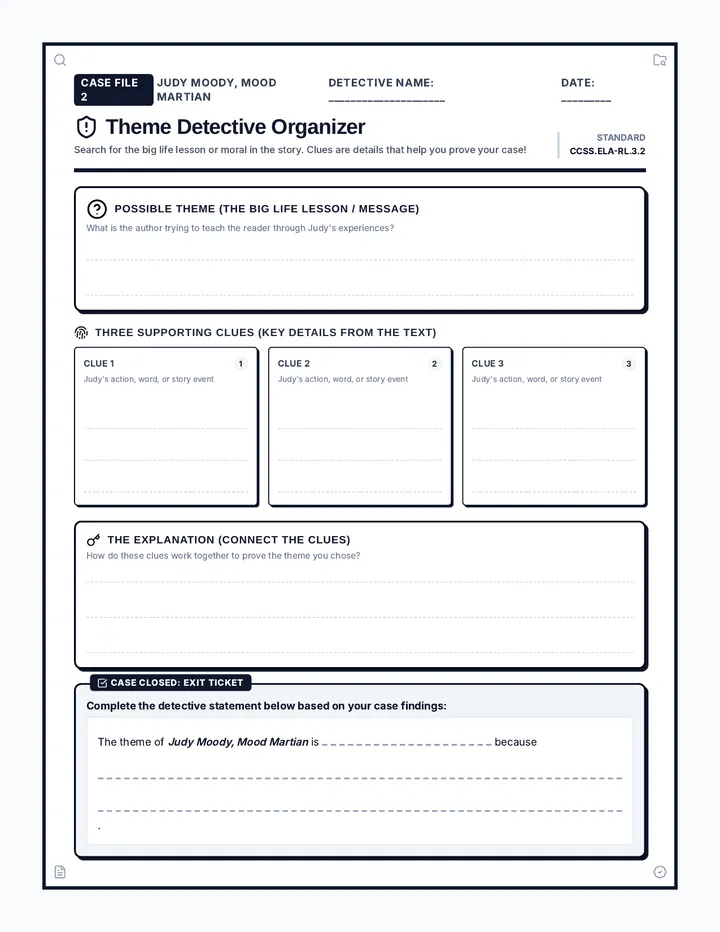 Theme Detective Organizer