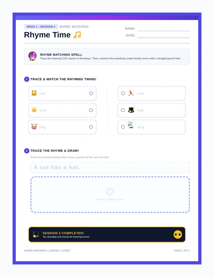 Rhyming Match Worksheet