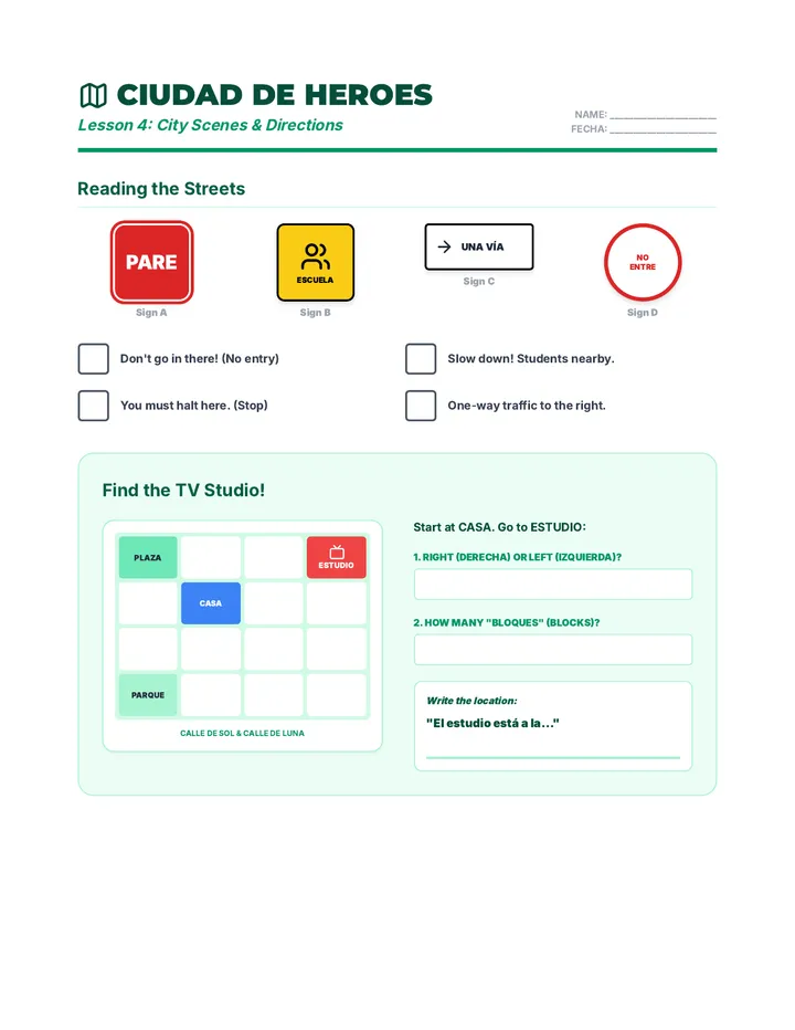 City Scenes Map Activity Worksheet