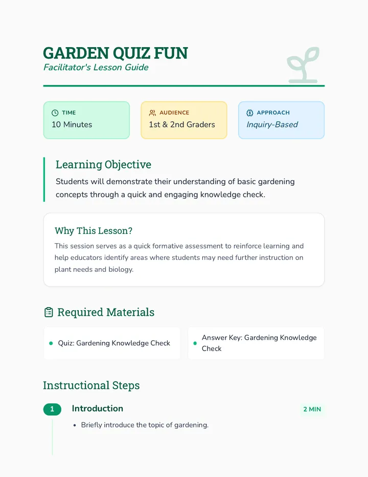 Garden Quiz Fun Lesson Plan